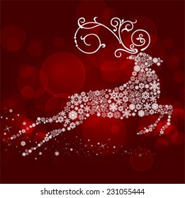 Vector illustration of a snow reindeer on red background 
