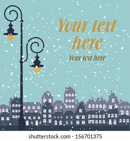 vector illustration of snow romantic city