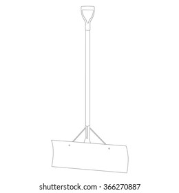Vector illustration snow shovel outline drawing. Snow shovel flat icon