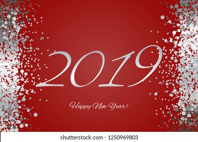Vector illustration of Snow and sparkles on a red background. Happy New Year 2019