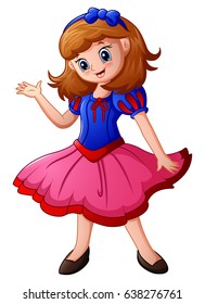 Vector illustration of Snow white cartoon in pink dress
