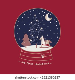 ilustração vetorial de uma bola de neve, cena de natal