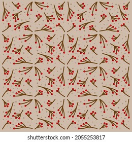 Vector illustration snowberry pattern. Beautiful twigs with berries. 