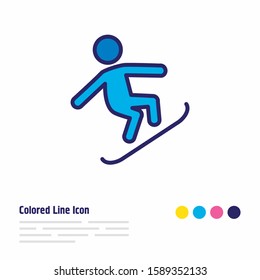 Vector illustration of snowboard icon colored line. Beautiful lifestyle element also can be used as skier icon element.