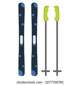 Vector illustration of snowboard and sticks, winter theme