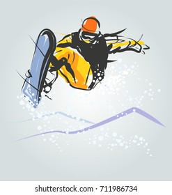 Ilustración vectorial del snowboarder