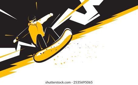 Ilustração vetorial de snowboarder em ação. Conceito esportivo
