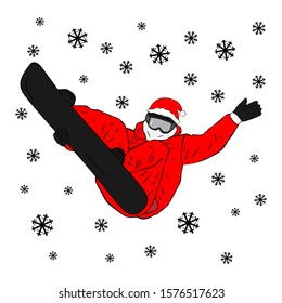 Vector illustration. Snowboarder in comic style on pop art background.
