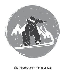 vector illustration of snowboarder freeriding in the mountains