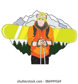 vector illustration of snowboarder in the mountains