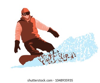 vector illustration of Snowboarder on fresh powder snow
