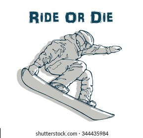 vector illustration of snowboarder; outline