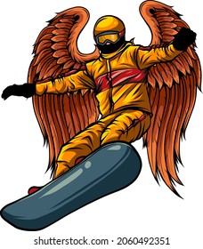Vector illustration of snowboarder with wings design