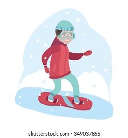 Vector illustration of snowboarding boy