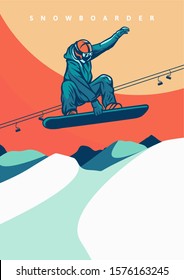 vector illustration snowboarding vintage retro design for poster