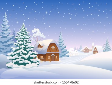 Vector Illustration Snowcovered Village Stock Vector (Royalty Free ...