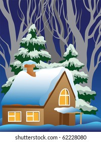 Vector illustration of a snow-covered village.