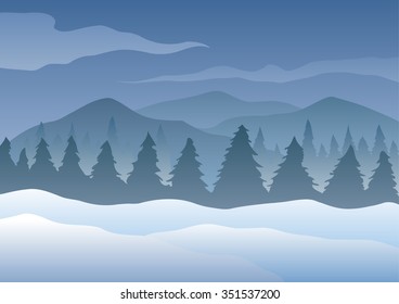 Vector illustration. Vector illustration. Snowdrifts on the background of trees.