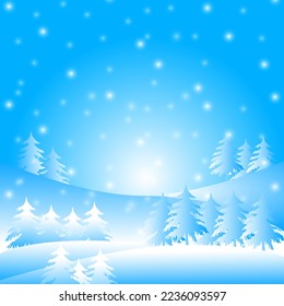 vector illustration of snowfall and fir trees for background, winter greeting card