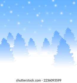 vector illustration of snowfall and fir trees for background, winter greeting card