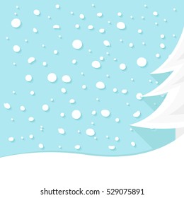 Vector illustration of snowfall with fir-tree