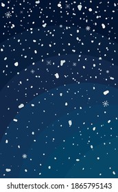 Vector illustration of the snowfall at night.
