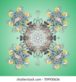 Vector illustration. Snowflake vector background color. Winter christmas snow flat crystal element. Weather illustration ice collection. Xmas frost snow flake isolated silhouette symbol.