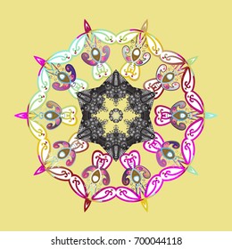 Vector illustration. Snowflake colorful pattern. Flat design with abstract snowflakes isolated on colors background. Snowflakes pattern. Vector snowflakes background.
