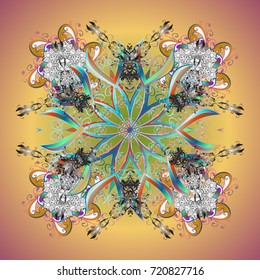 Vector illustration. Snowflake colorful pattern. Vector snowflakes background. Flat design with abstract snowflakes isolated on colors background. Snowflakes pattern.