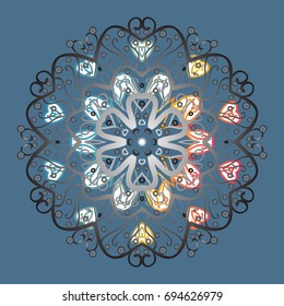 Vector illustration. Snowflake doodle graphic hand-drawn. Colorful snowflakes for christmas winter design.