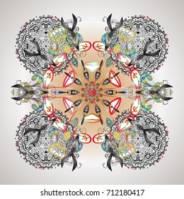Vector illustration. Snowflake doodle graphic hand-drawn. Colorful snowflakes for christmas winter design.