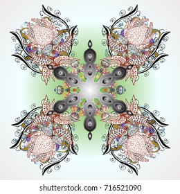 Vector illustration. Snowflake doodle graphic hand-drawn. Colorful snowflakes for christmas winter design.