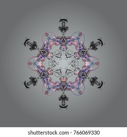 Vector illustration. Snowflake doodle graphic hand-drawn. Colorful snowflakes for christmas winter design.