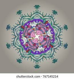 Vector illustration. Snowflake doodle graphic hand-drawn. Colorful snowflakes for christmas winter design.