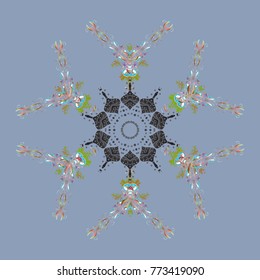 Vector illustration. Snowflake doodle graphic hand-drawn. Colorful snowflakes for christmas winter design.