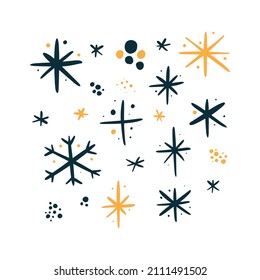 Vector illustration of snowflake doodles isolated on white background.