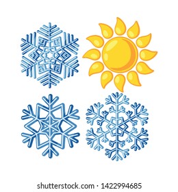 Vector illustration of snowflake  and falling symbol. Set of snowflake  and winter  stock symbol for web.
