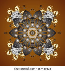 Vector illustration. Snowflake frame. Christmas frame with abstract snowflakes and dots on brown background.