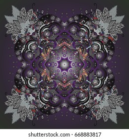 Vector illustration. Snowflake frame. Christmas frame with abstract snowflakes and dots on colors background.