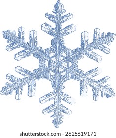 Vector illustration of a snowflake with a geometric pattern, created in a minimalist blue color — a great element for holiday design.
