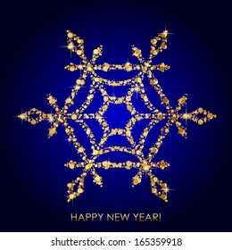 Vector illustration of snowflake from gold sequins