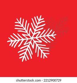 Ilustración vectorial del icono de copo de nieve en estilo plano sobre fondo rojo