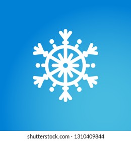 Vector illustration, snowflake icon. Isolated white silhouette on a blue background with gradient. Applicable as a decorative element for Christmas designs, winter weather concepts etc.