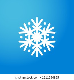 Vector illustration, snowflake icon. Isolated white silhouette on a blue background with gradient. Applicable as a decorative element for Christmas designs, winter weather concepts etc.