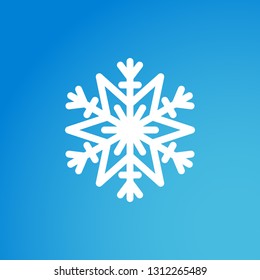 Vector illustration, snowflake icon. Isolated white silhouette on a blue background with gradient. Applicable as a decorative element for Christmas designs, winter weather concepts etc.