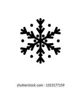 Vector illustration, snowflake icon. Isolated black silhouette on a white background. Applicable as a decorative element for Xmas designs, winter weather concepts etc.