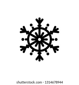 Vector illustration, snowflake icon. Isolated black silhouette on a white background. Applicable as a decorative element for Xmas designs, winter weather concepts etc.