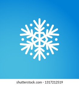 Vector illustration, snowflake icon. Isolated white silhouette on a blue background with gradient. Applicable as a decorative element for Christmas designs, winter weather concepts etc.