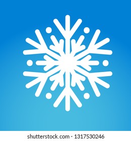 Vector illustration, snowflake icon. Isolated white silhouette on a blue background with gradient. Applicable as a decorative element for Christmas designs, winter weather concepts etc.