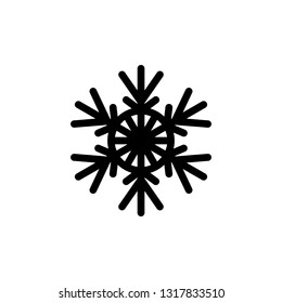 Vector illustration, snowflake icon. Isolated black silhouette on a white background. Applicable as a decorative element for Xmas designs, winter weather concepts etc.